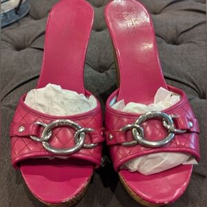 Guess Hot Pink Cork Platform Wedges 9